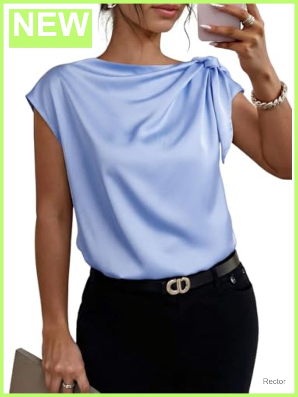 Dokotoo Womens Satin Blouse Cowl Neck Short Sleeve Dressy Casual Top
